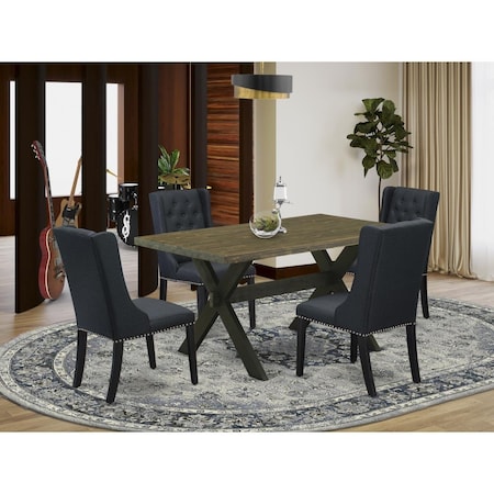 East West Furniture 5 Piece X-Style Dining Room Table Set - Wire Brush Black X676FO624-5